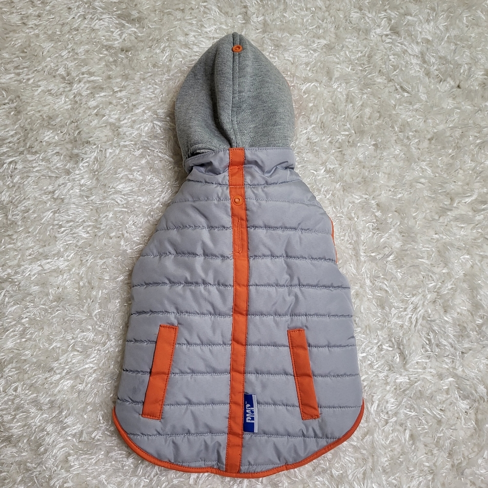 PMP Doggie Reflective Coat with Thick Lining, Gray & Orange, Medium - Picture 2 of 5